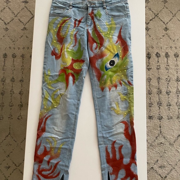 CUSTOM Handmade Y2K Dragon Split Hem Jeans - Picture 6 of 10